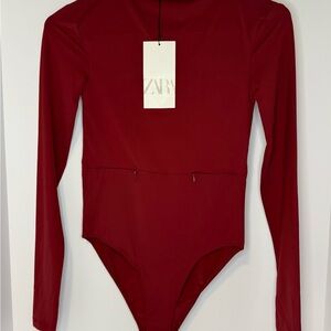 Zara Red‎ Long Sleeve Bodysuit Medium